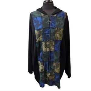 Whimsigoth Boho Hippie Soft Hoodie Parsley & Sage Black Blue Green Patchwork